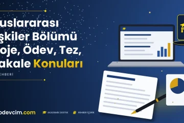Uluslararası İlişkiler Bölümü Proje Ödev Tez Makale Konuları  Ödevcim kapak görseli kep simgeli akademik belge illüstrasyonu
