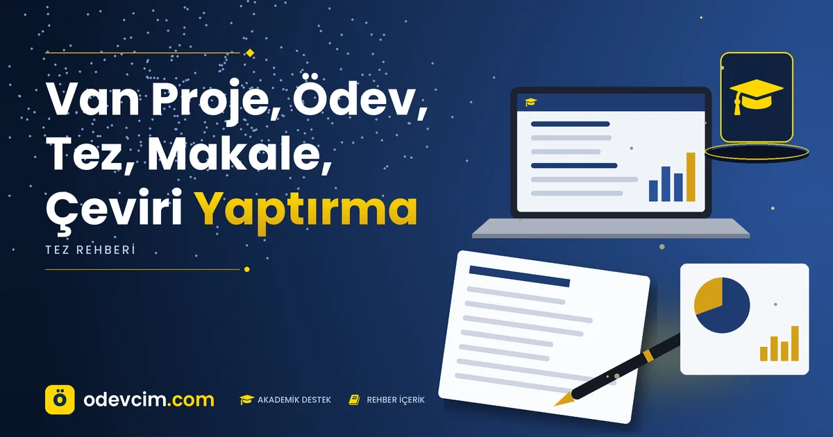 Van Proje, Ödev, Tez, Makale, Çeviri Yaptırma – Ödevcim kapak görseli, kep simgeli akademik belge illüstrasyonu
