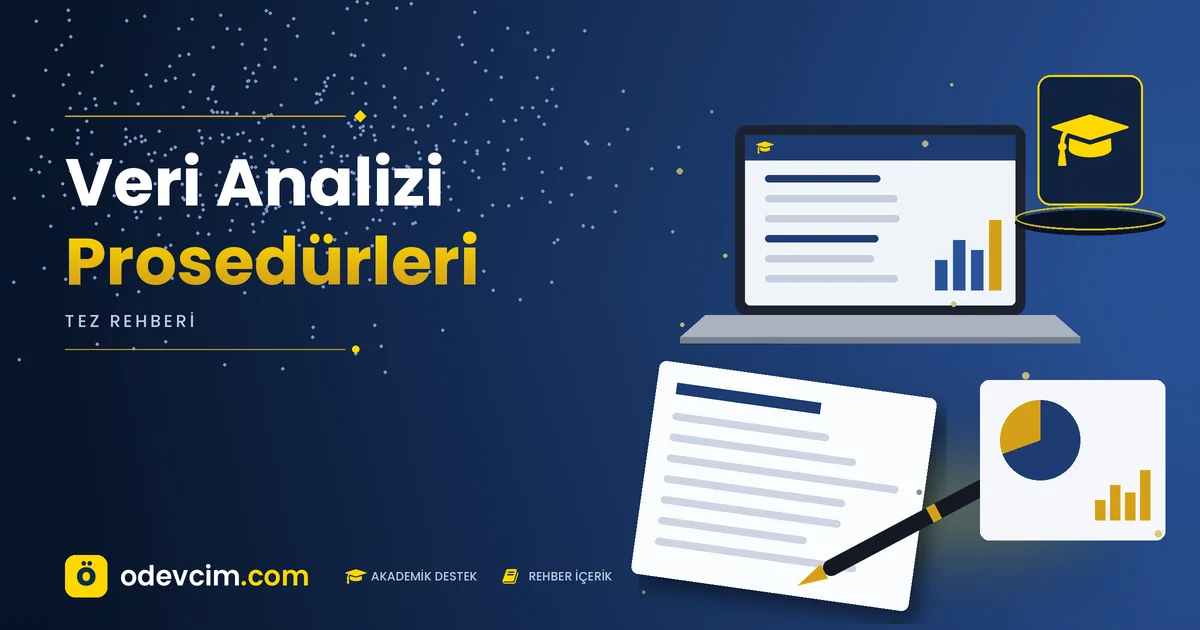 Veri Analizi Prosedürleri – Ödevcim kapak görseli, kep simgeli akademik belge illüstrasyonu