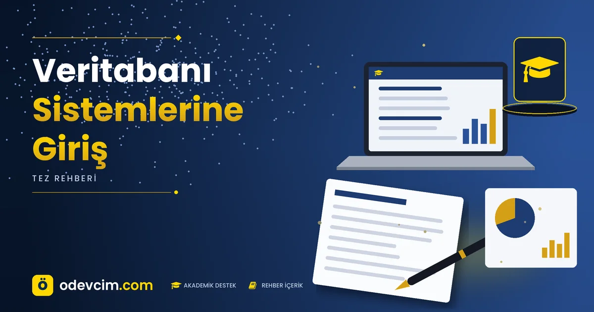 Veritabanı Sistemlerine Giriş – Ödevcim kapak görseli, kep simgeli akademik belge illüstrasyonu