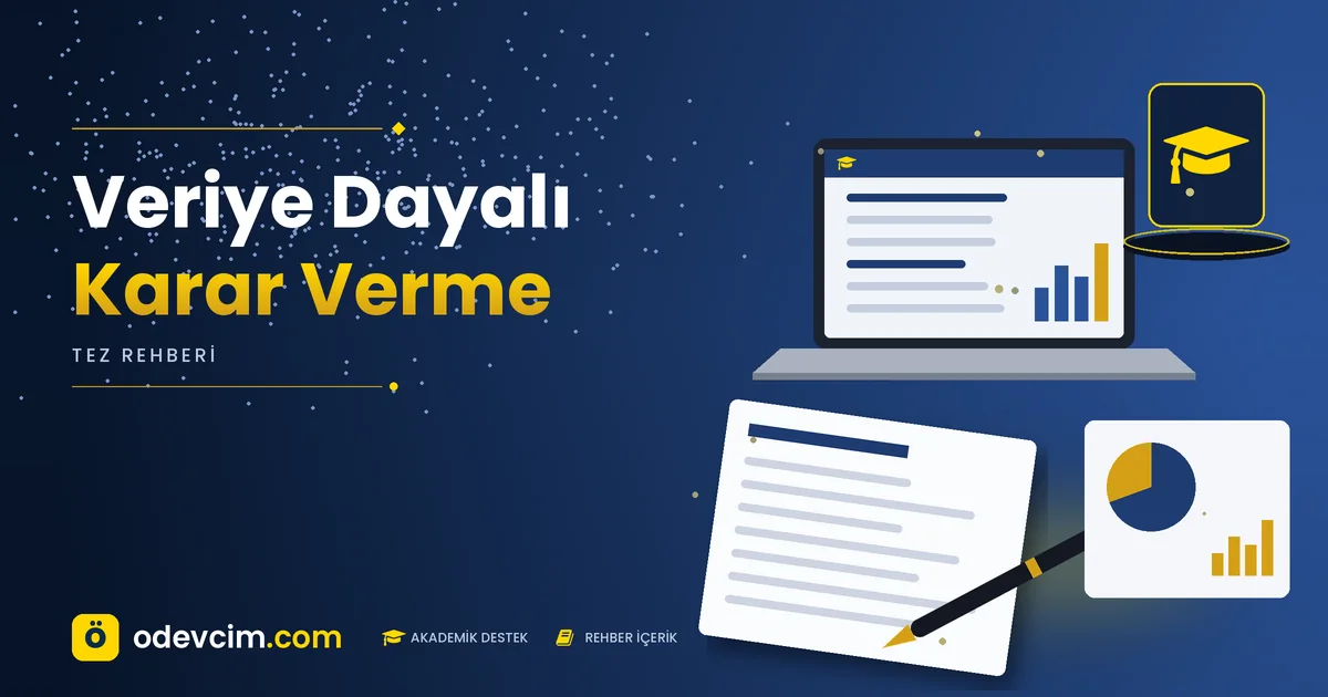 Veriye Dayalı Karar Verme – Ödevcim kapak görseli, kep simgeli akademik belge illüstrasyonu