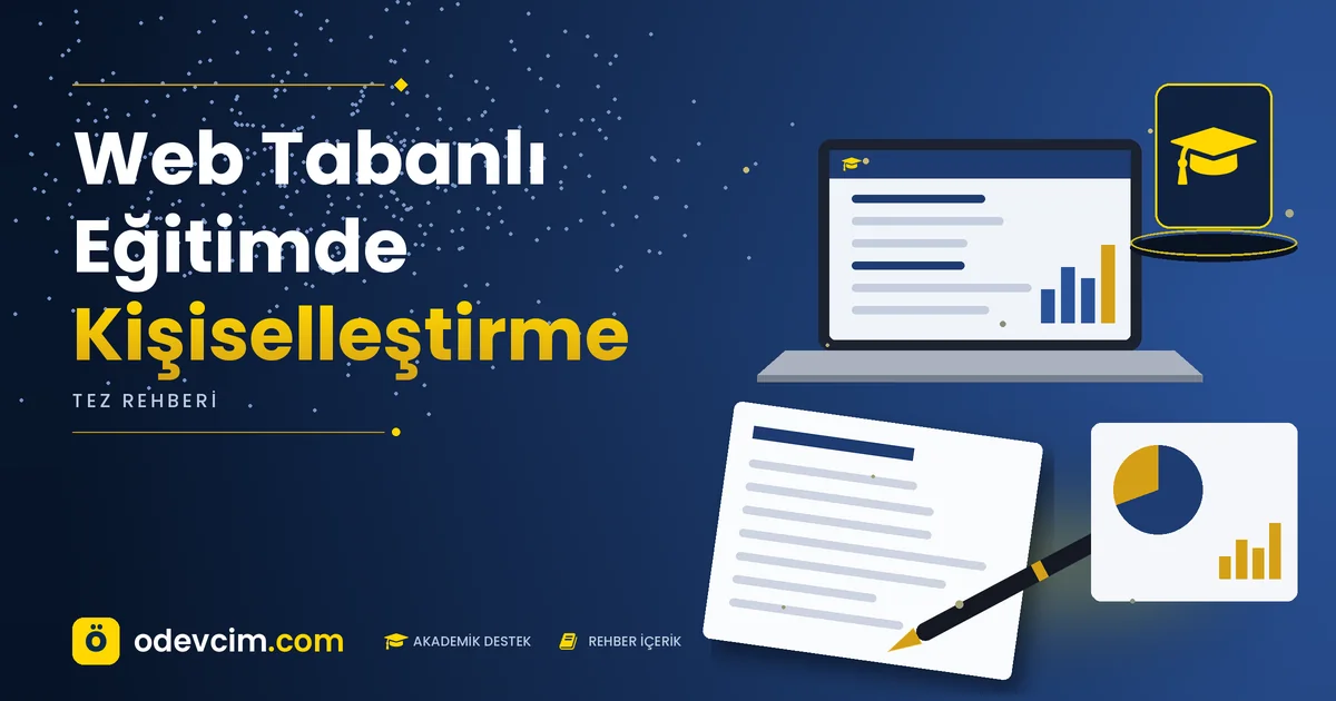 Web Tabanlı Eğitimde Kişiselleştirme – Ödevcim kapak görseli, kep simgeli akademik belge illüstrasyonu