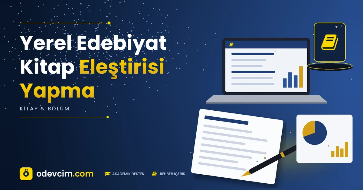 Yerel Edebiyat Kitap Eleştirisi Yapma – Ödevcim kapak görseli, kitap simgeli akademik belge illüstrasyonu
